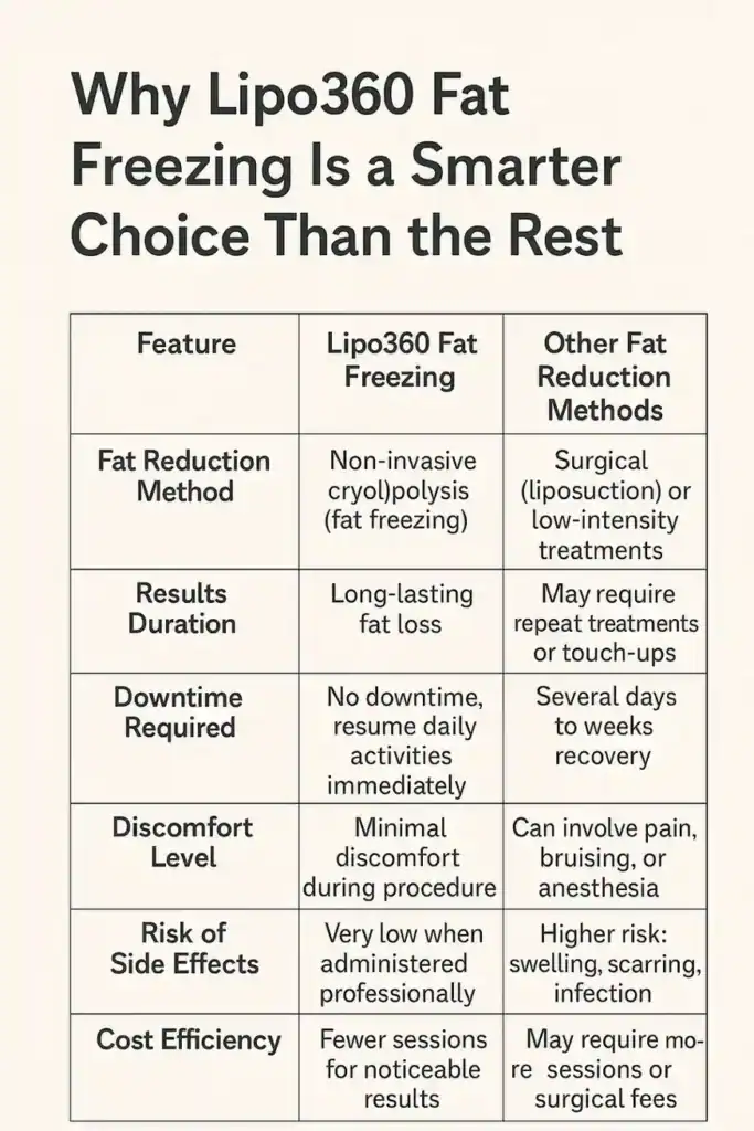 Is it possible to permanently freeze fat cells? 2 Table showing benefits of fat freezing to remove fat cells Southall from Lipo 360