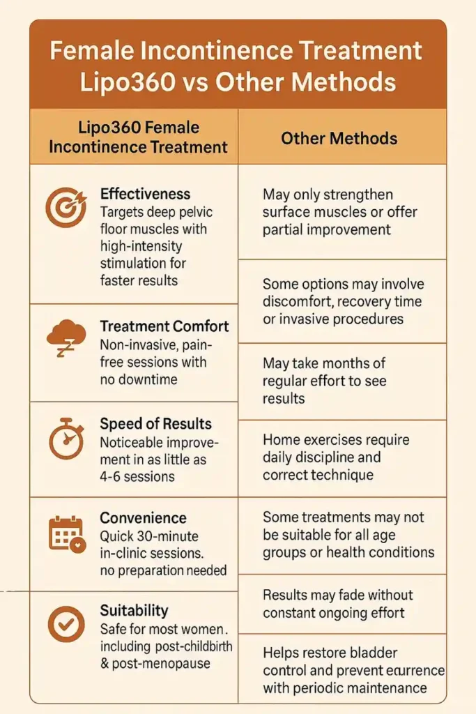 Comprehensive Guide To Female Incontinence Treatment Options 1 Table showing benefits of incontinence treatment Southall