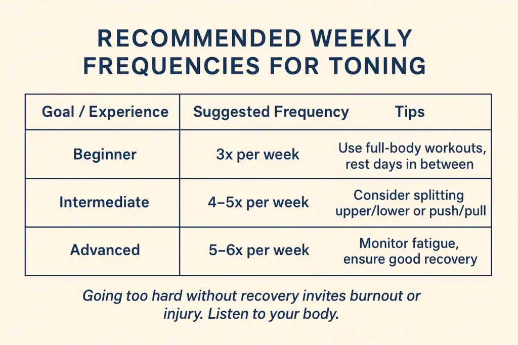 Achieving the Perfect Tone: How Often Should You Exercise for Results? 2 Graphic to show how often you should do exercise to help with toning Southall